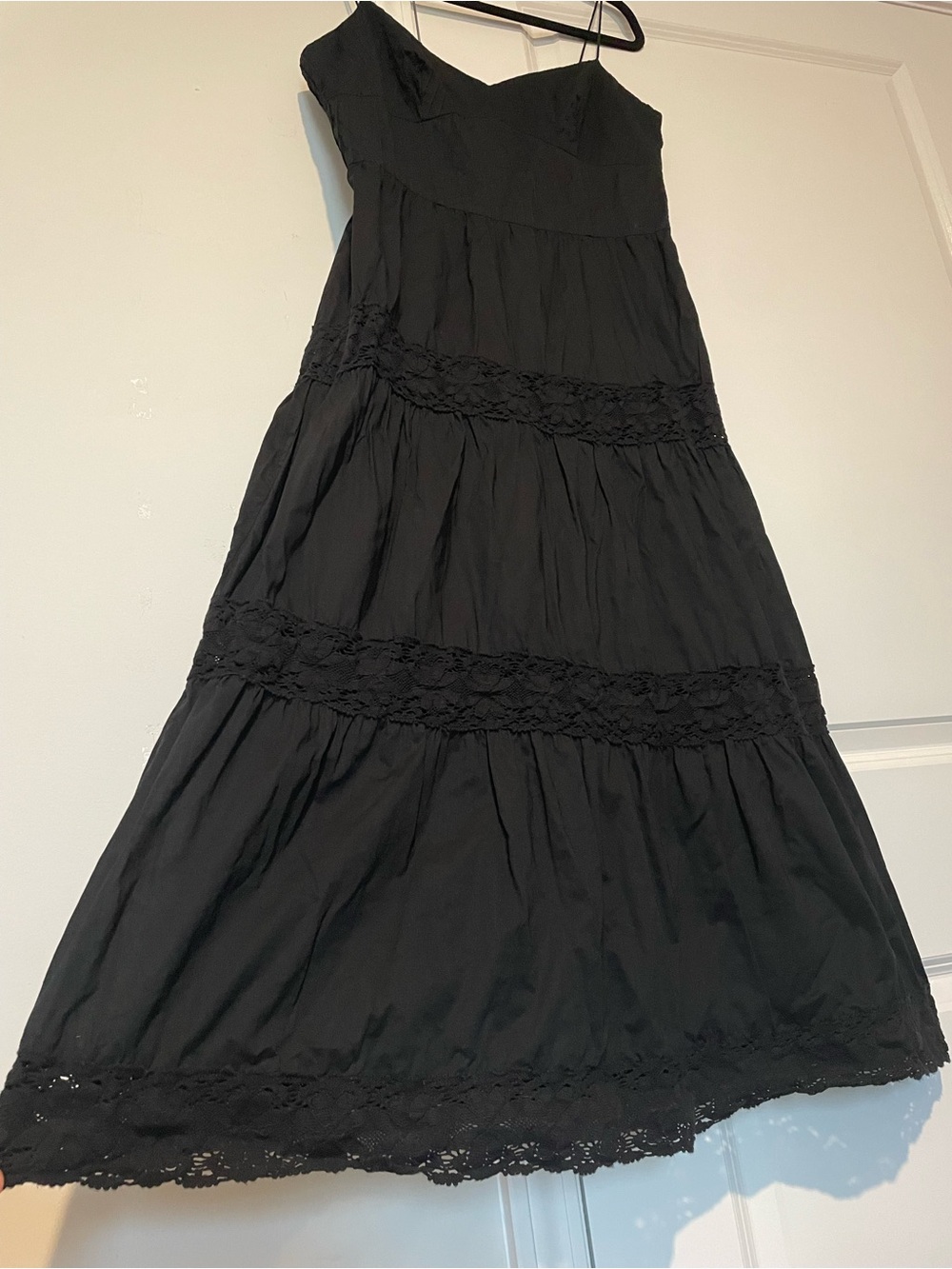 Ann Taylor LOFT Tiered Dress Lace 100% Cotton Boho Prairie Womens 8 Black